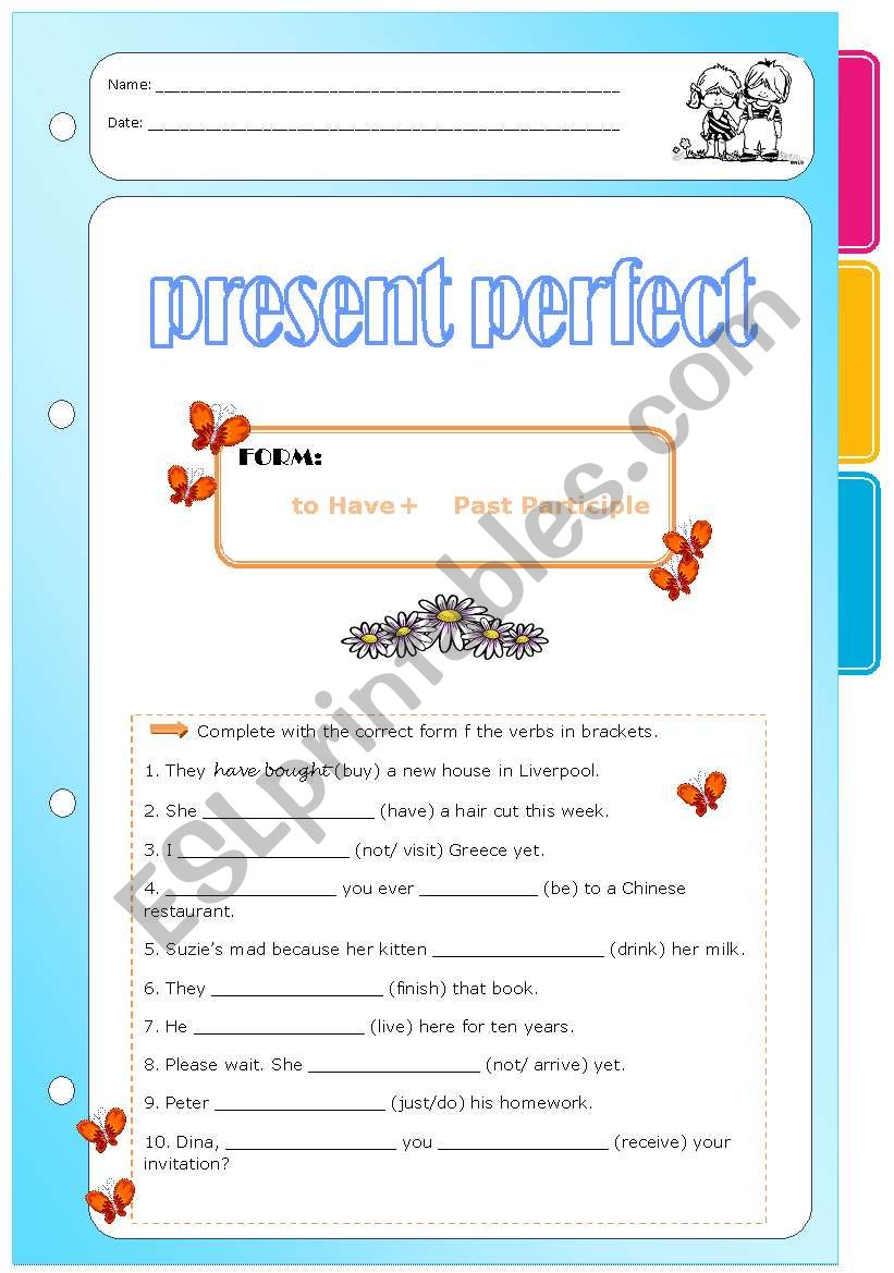 Present perfect worksheet