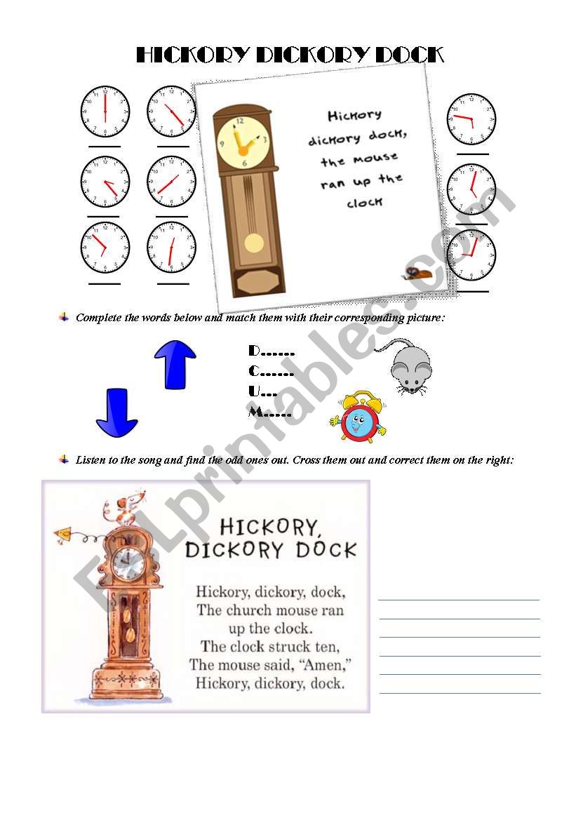 Hickory Dickory Dock worksheet