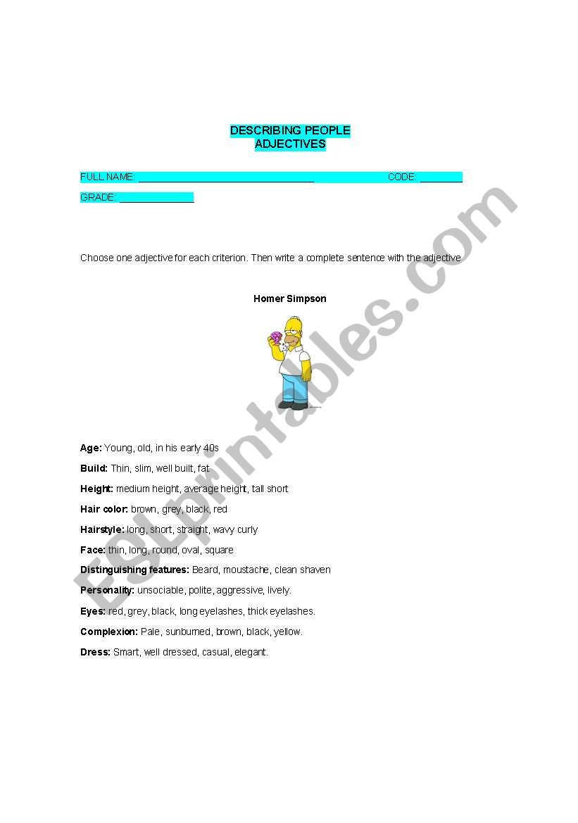 Using adjectives with the simpsons