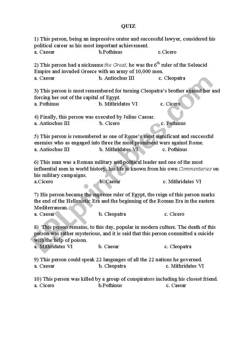 Quiz on Ancient rulers worksheet