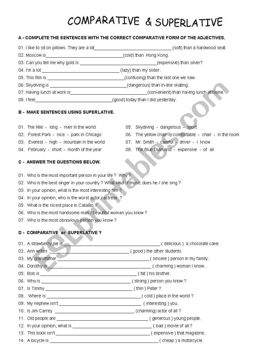 Comparative and Superlative worksheet