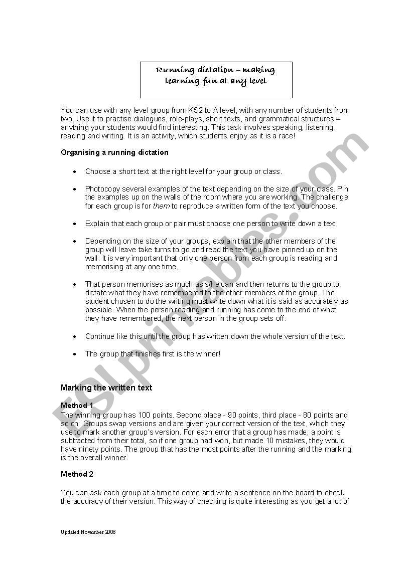 Running dictation â€“ making learning fun at any level