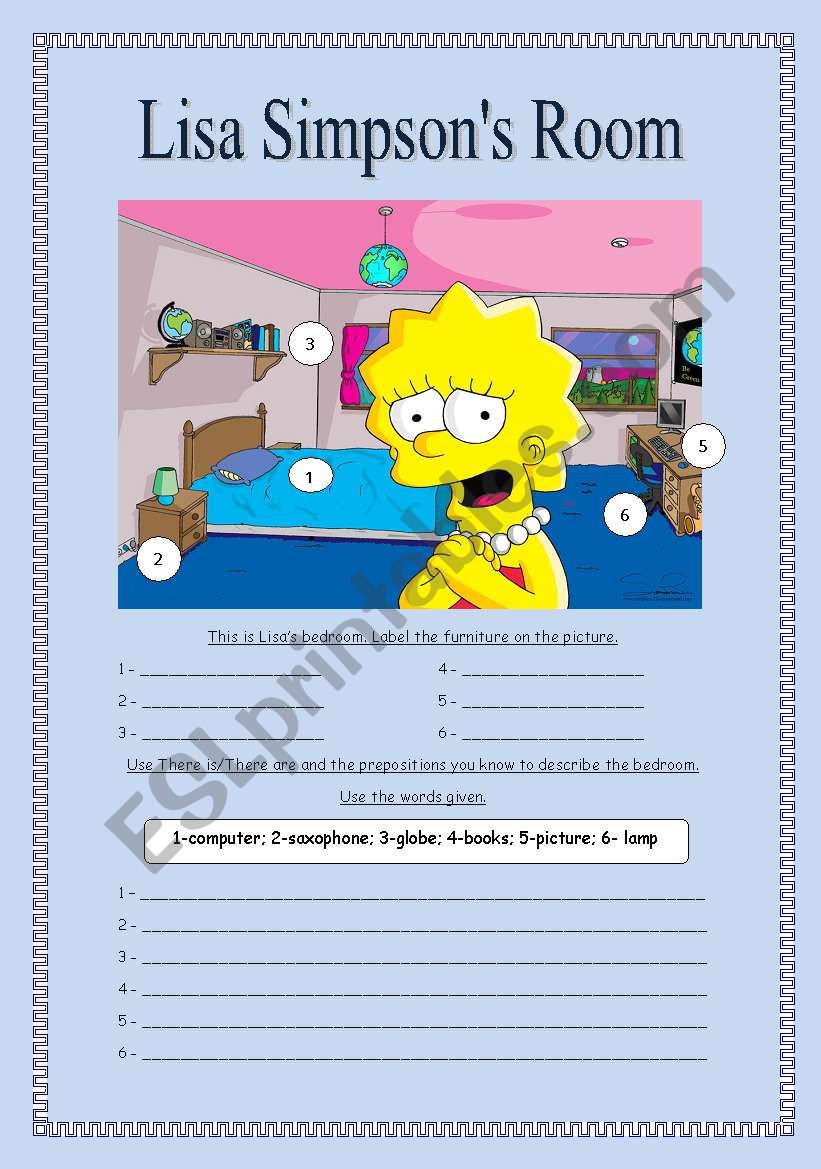 Lisa Simpsons Room worksheet
