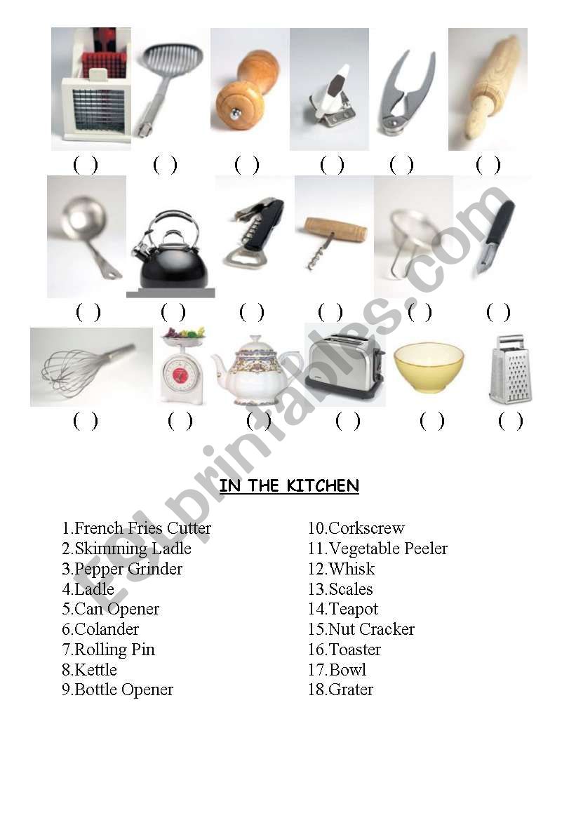 Kitchen Utensils Worksheets - 15 Worksheets.com