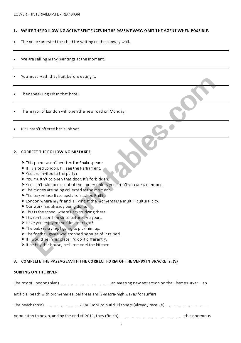 LOWER - INTERMEDIATE REVISION worksheet