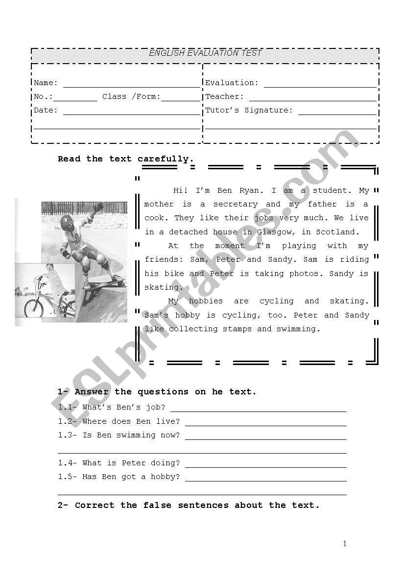 elementary worksheet