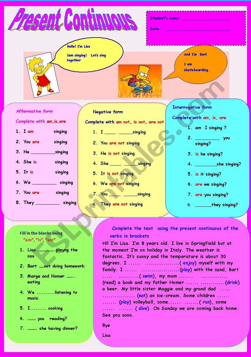 Present continuous worksheet