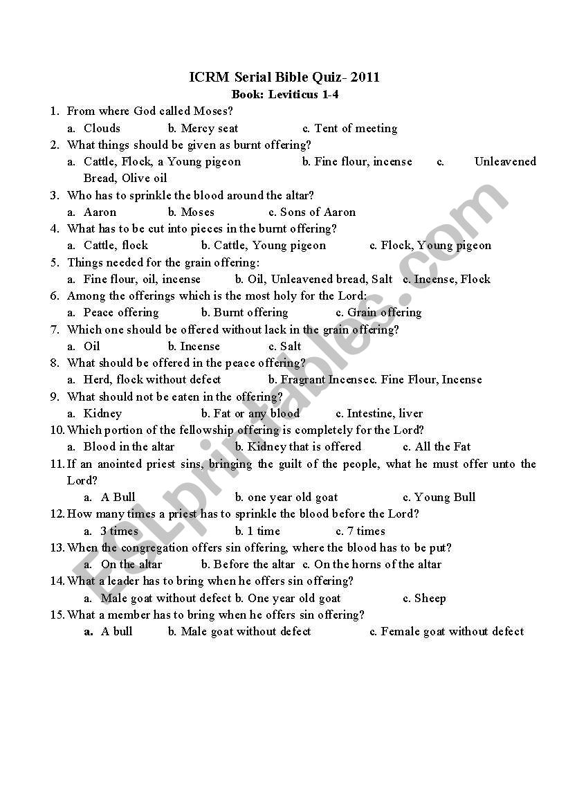 BIBLE QUIZ -2 worksheet