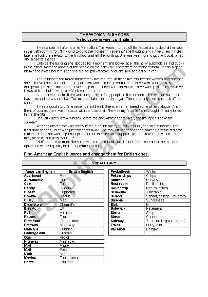 British and American English worksheet