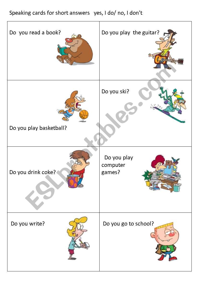 speaking cards for short answers yes, I do/no, I donÂ´t