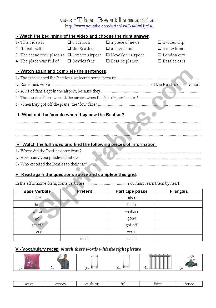 BEATLEMANIA worksheet