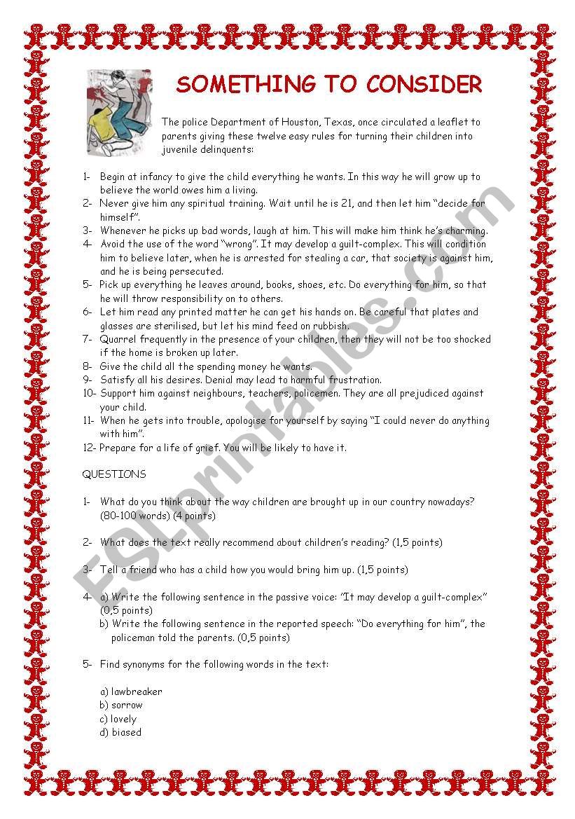 AN IRONICAL TEXT ABOUT CHILDRENÂ´S UPBRINGING  NOWADAYS.YOLANDA