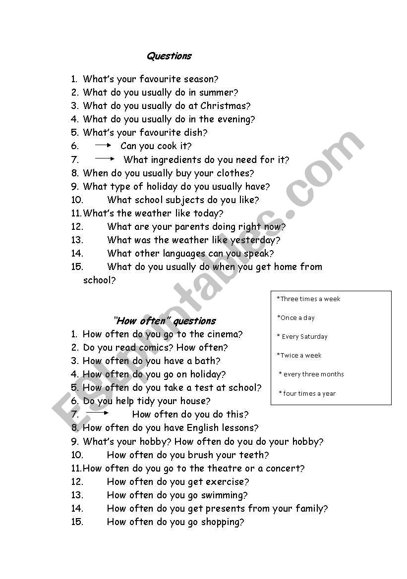 Questions to prepare Trinity grade 4
