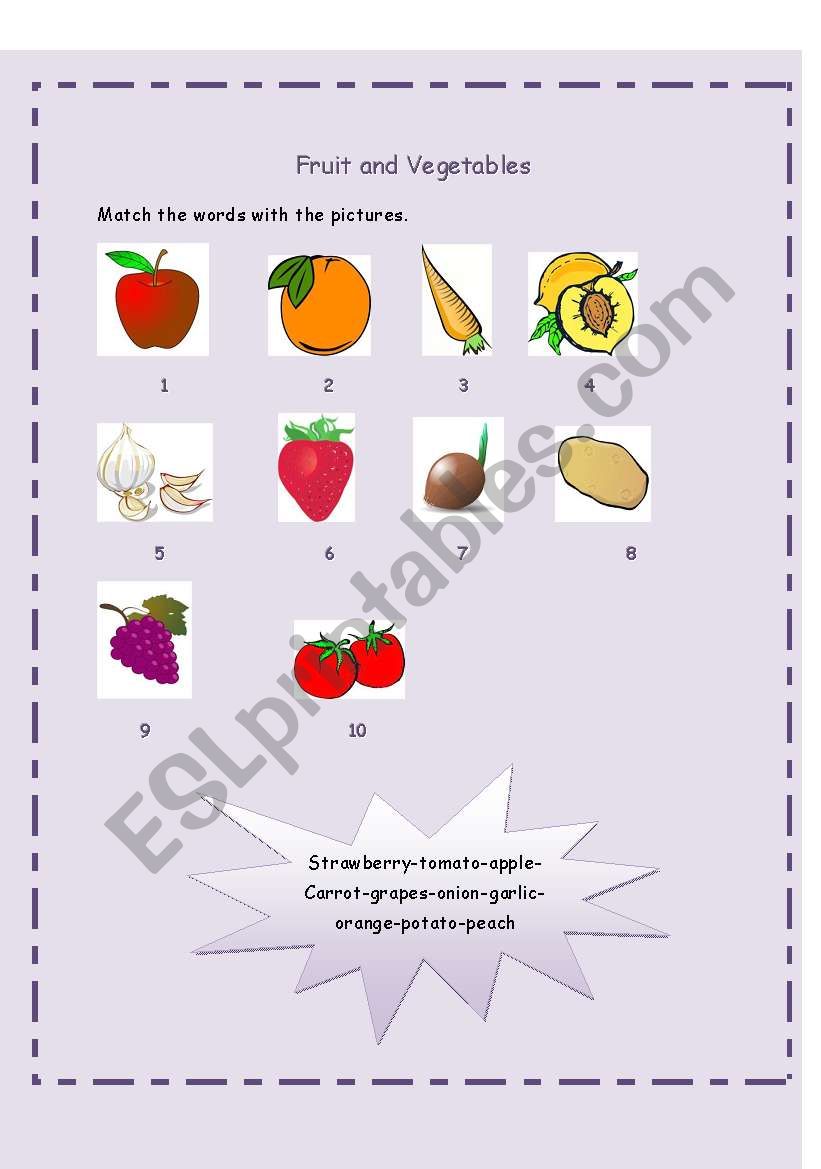 fruit and vegetables worksheet