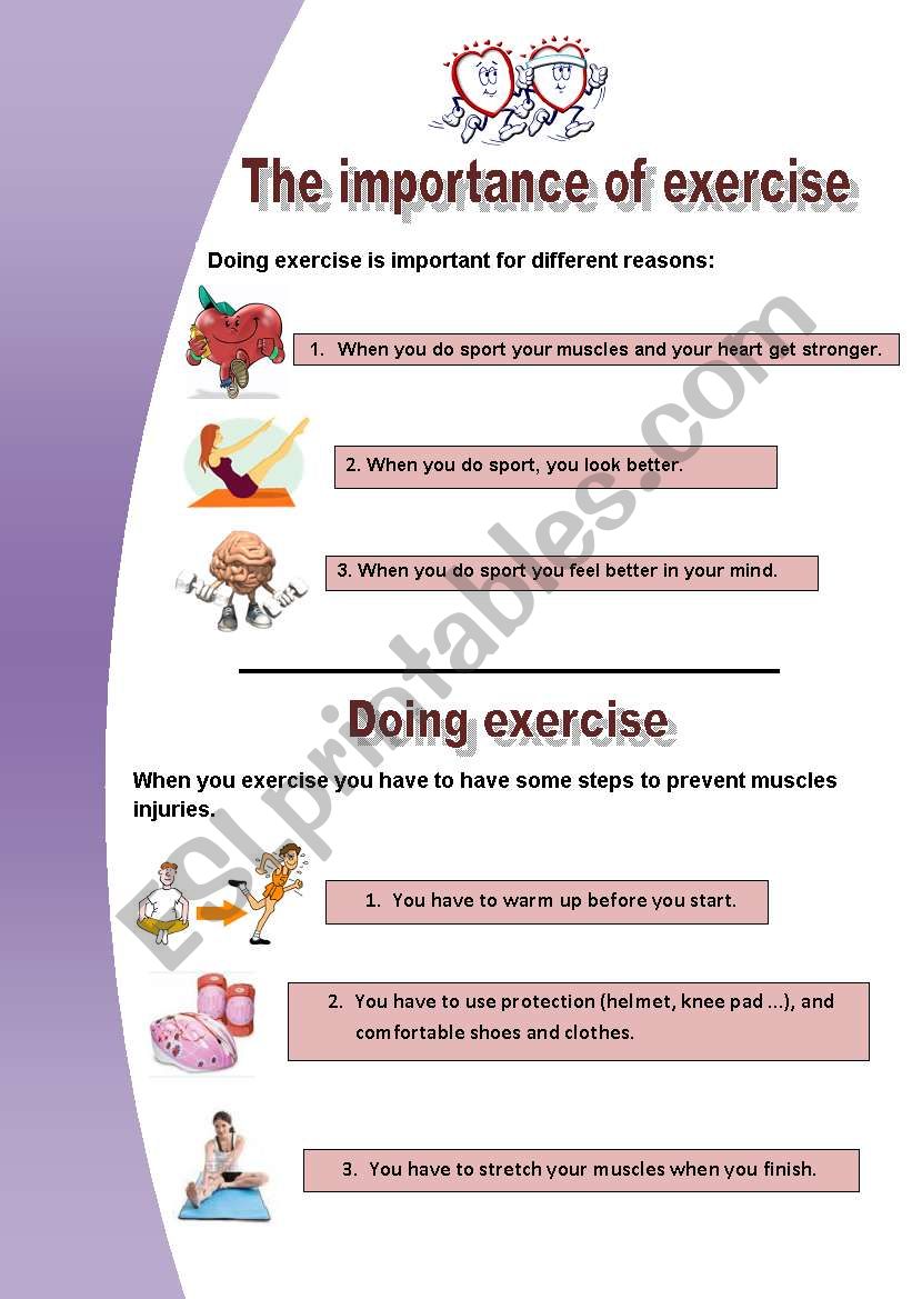 The importance of exercise worksheet