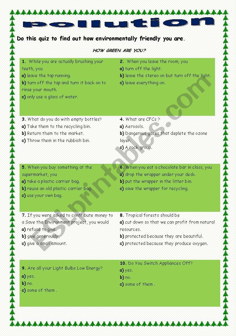 pollution worksheet