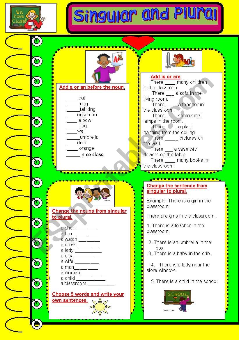 Singular and Plural exercises worksheet