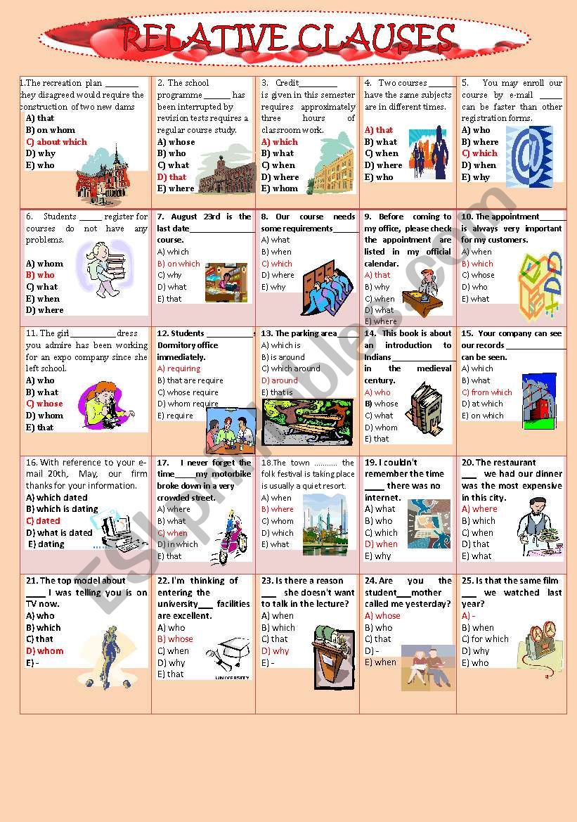 RELATIVE  CLAUSES  1 worksheet