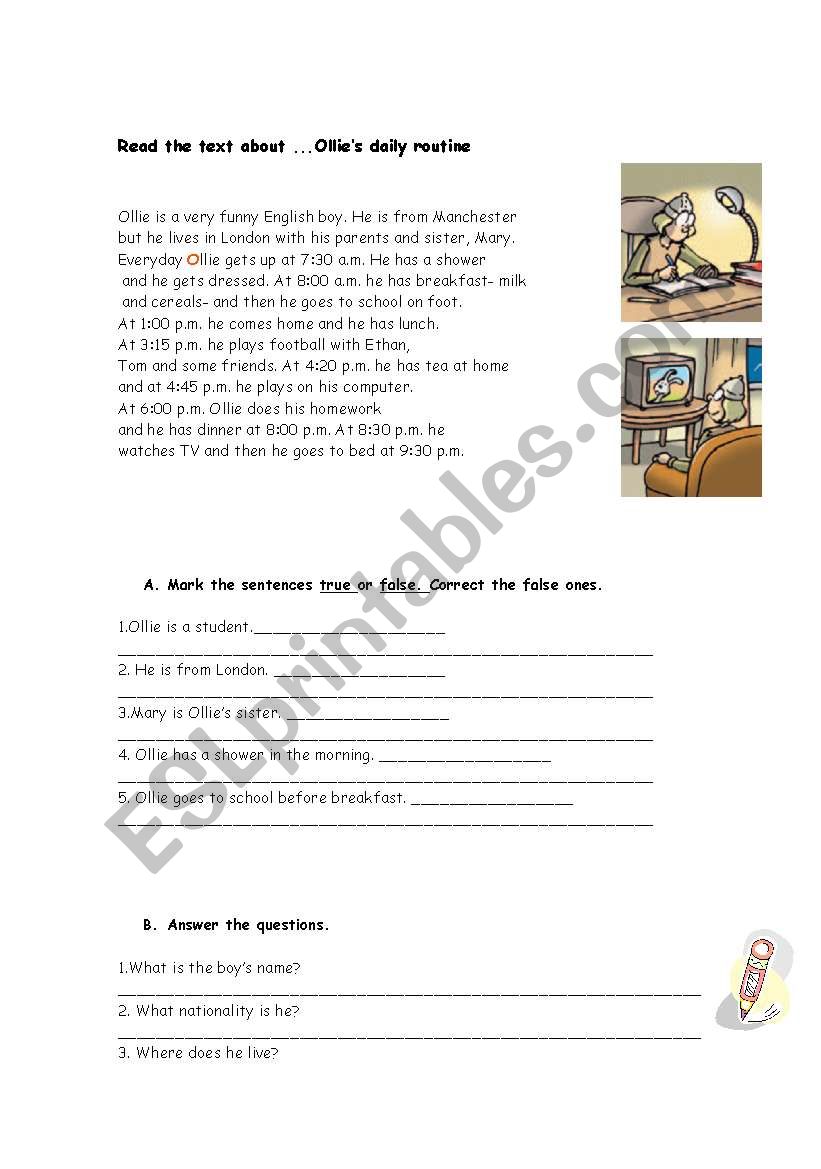 daily routine worksheet