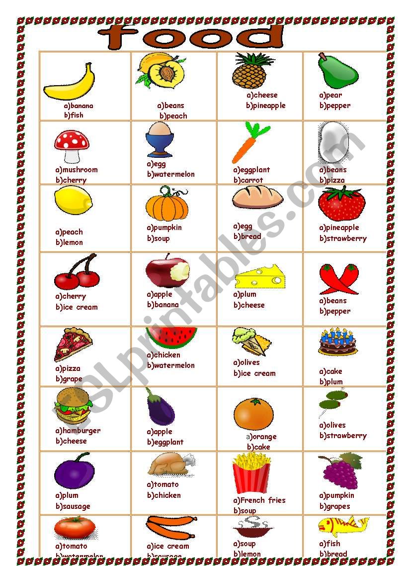 food worksheet