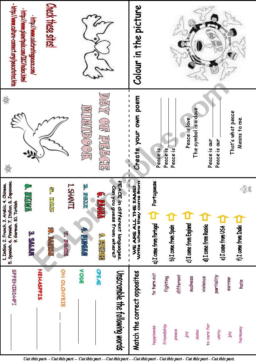 Peace Day Mini Book worksheet