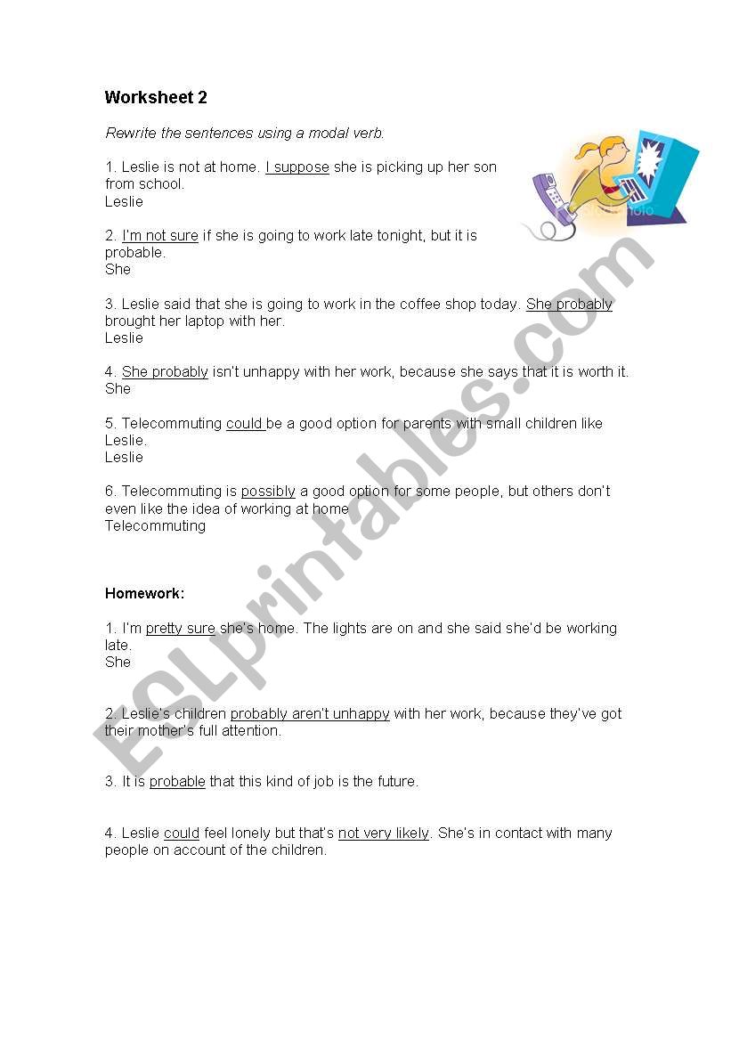 Modal verbs- rephrasing worksheet
