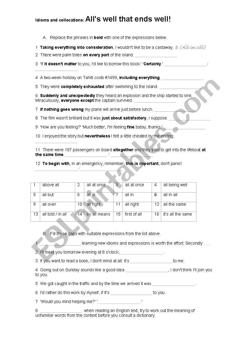 All ... - Idioms worksheet