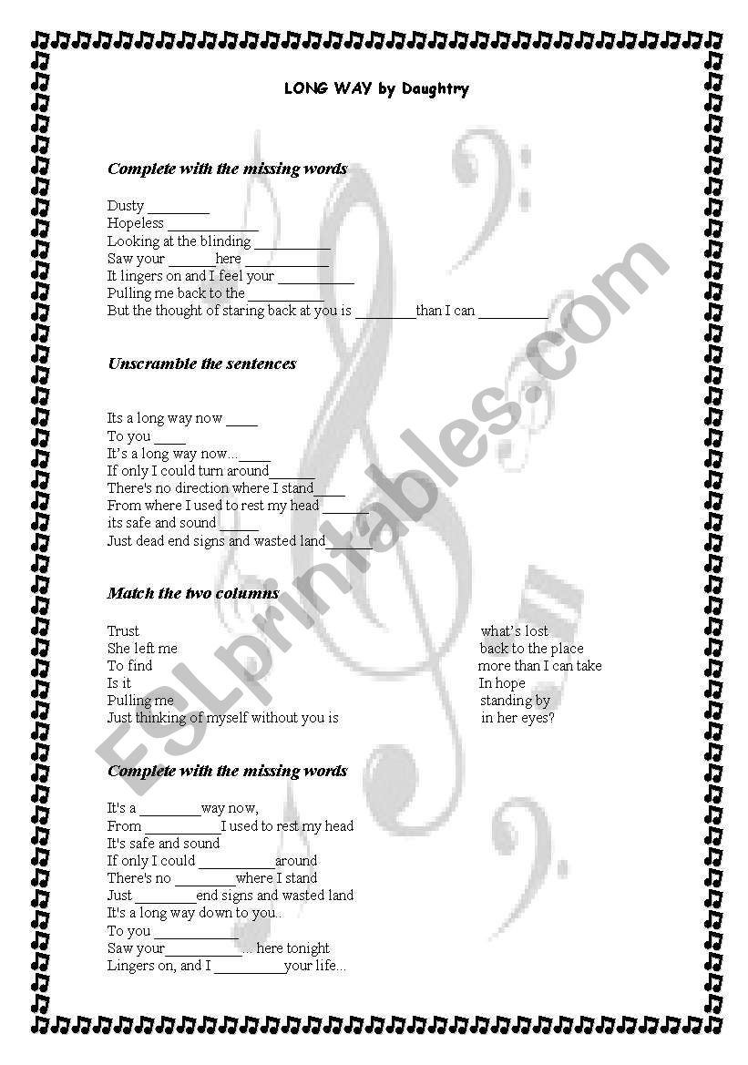 Long Way by Daughtry Song Activity