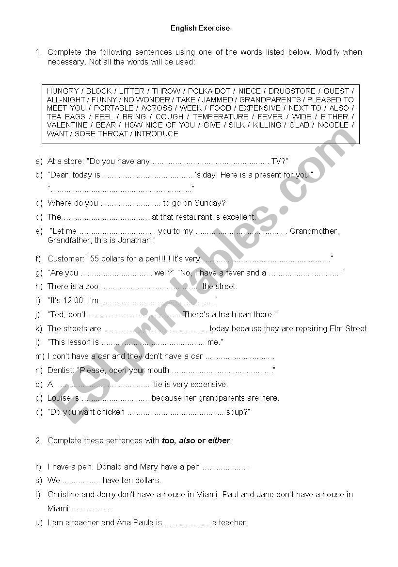 English Review worksheet