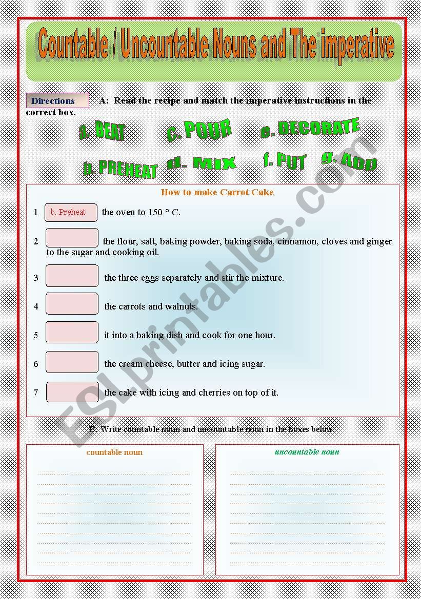 How to make carrot cake - Countable - Uncountable Nouns and The imperative