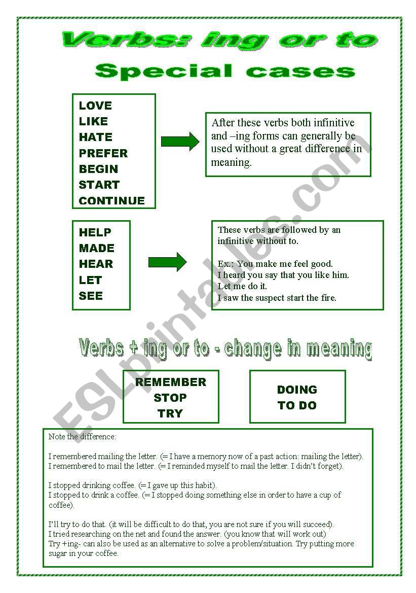 Verbs: ing ot to (part 2) worksheet