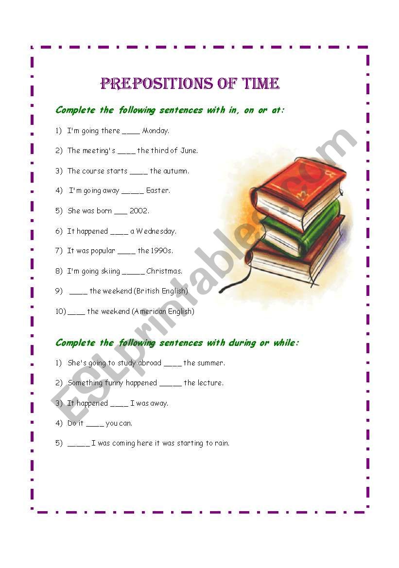 PREPOSITION OF TIME worksheet