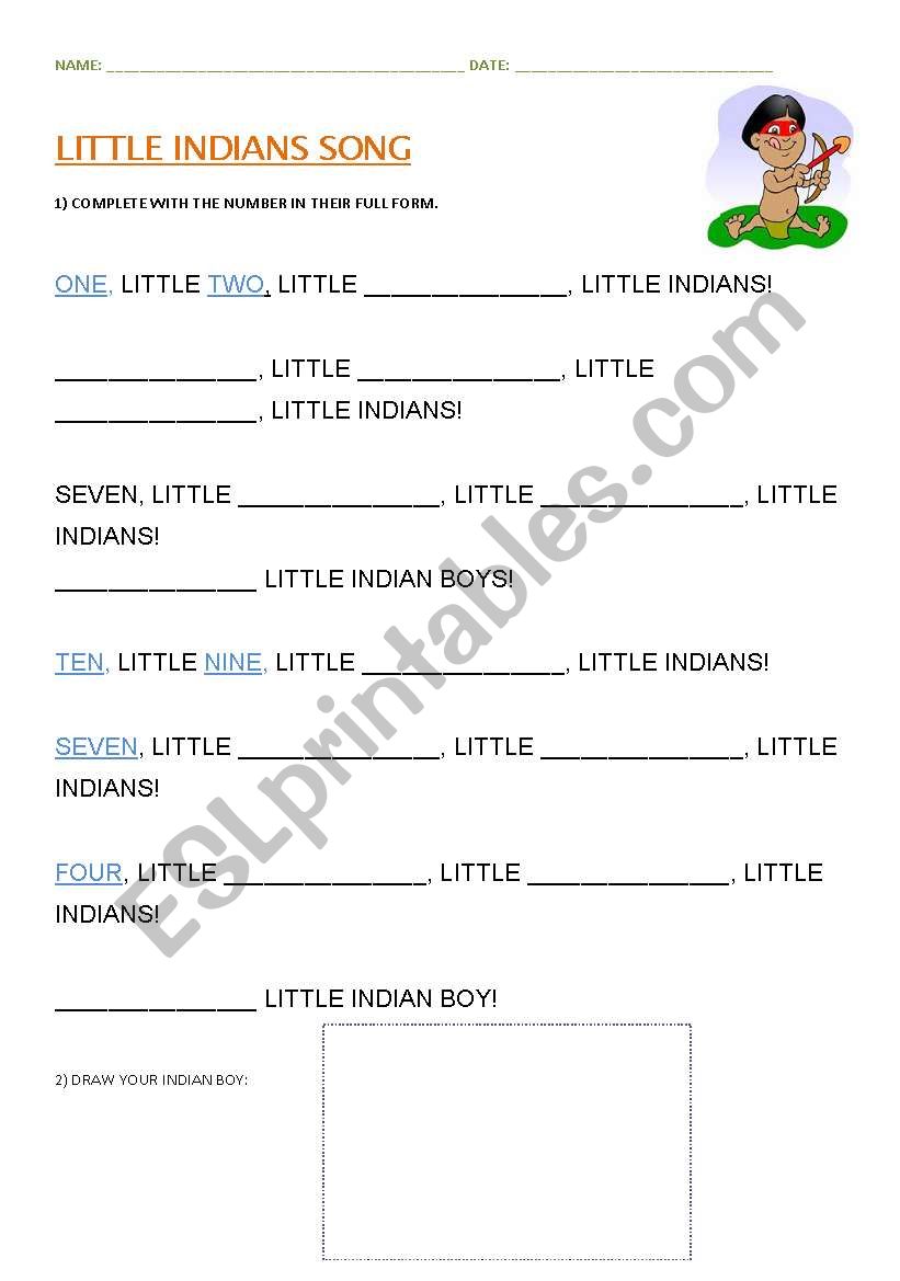 Little Indians Song worksheet