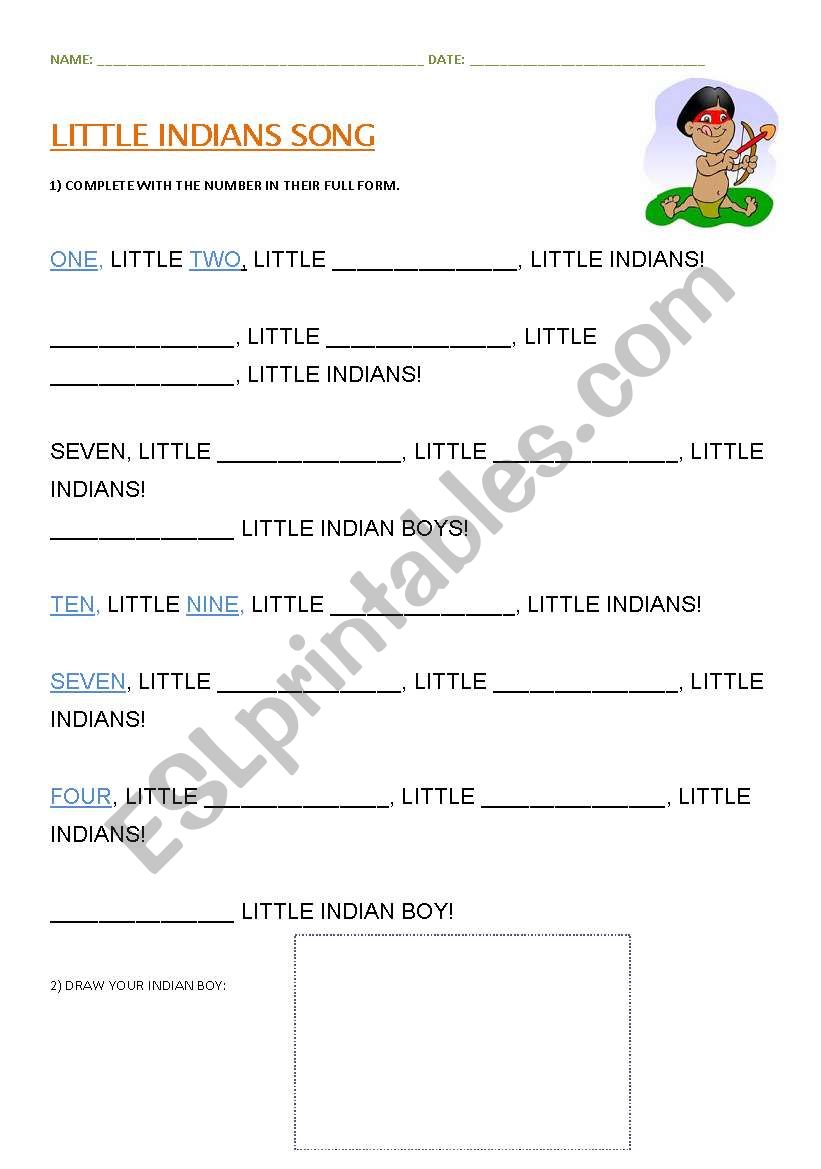 Little Indians Song worksheet