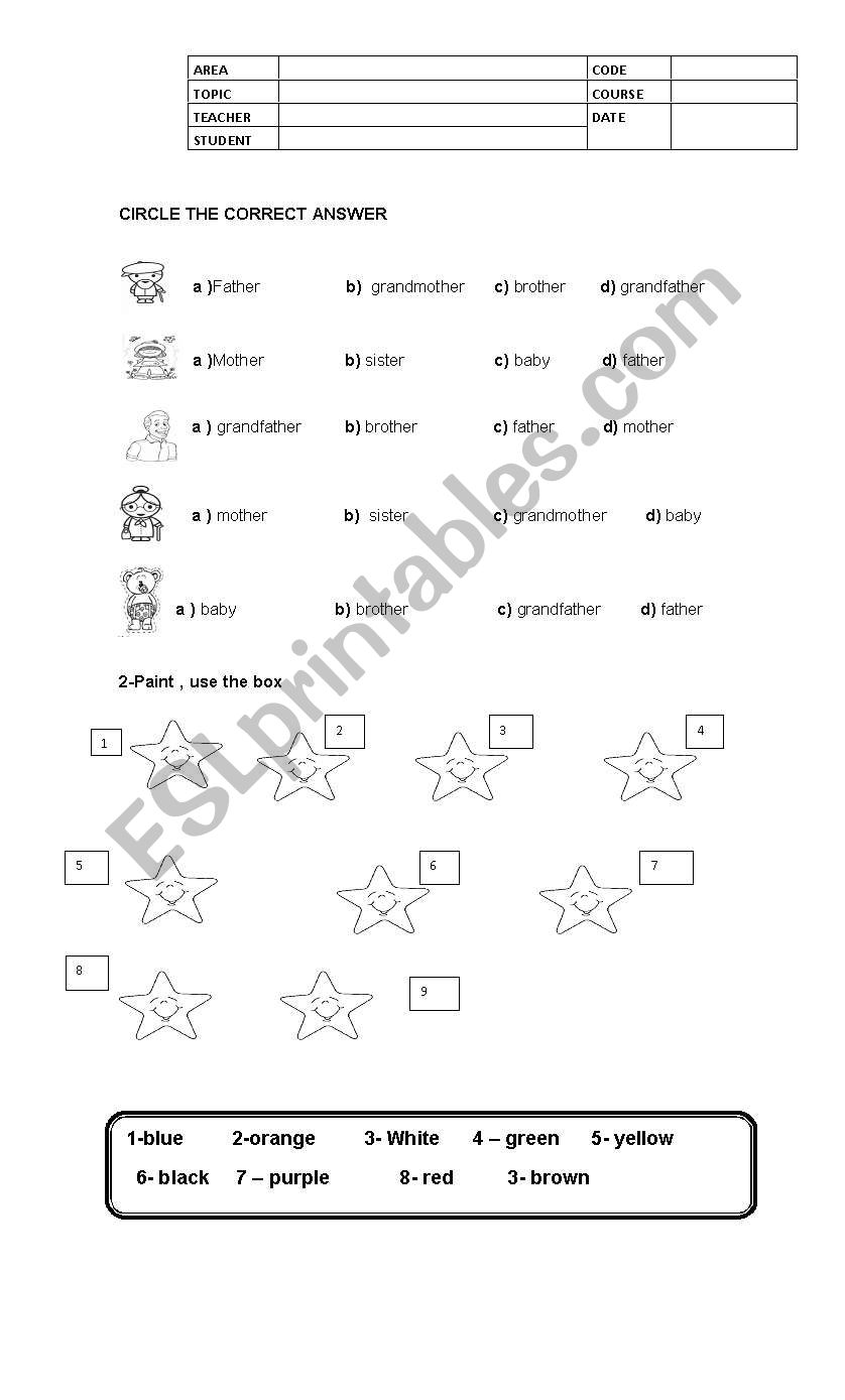 FAMILY AND COLORS worksheet
