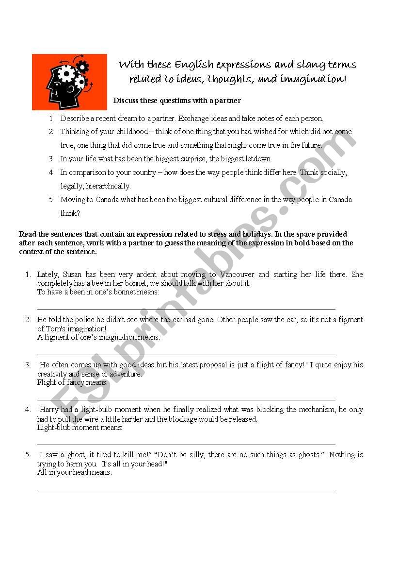 Idioms of Thought + Ideas worksheet