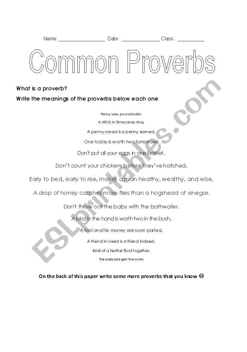 Provocative Proverbs worksheet
