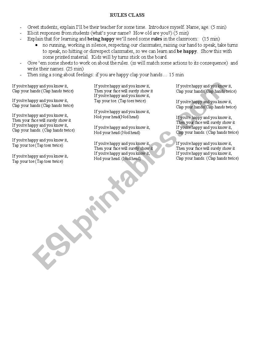 CLASSROOM RULES worksheet