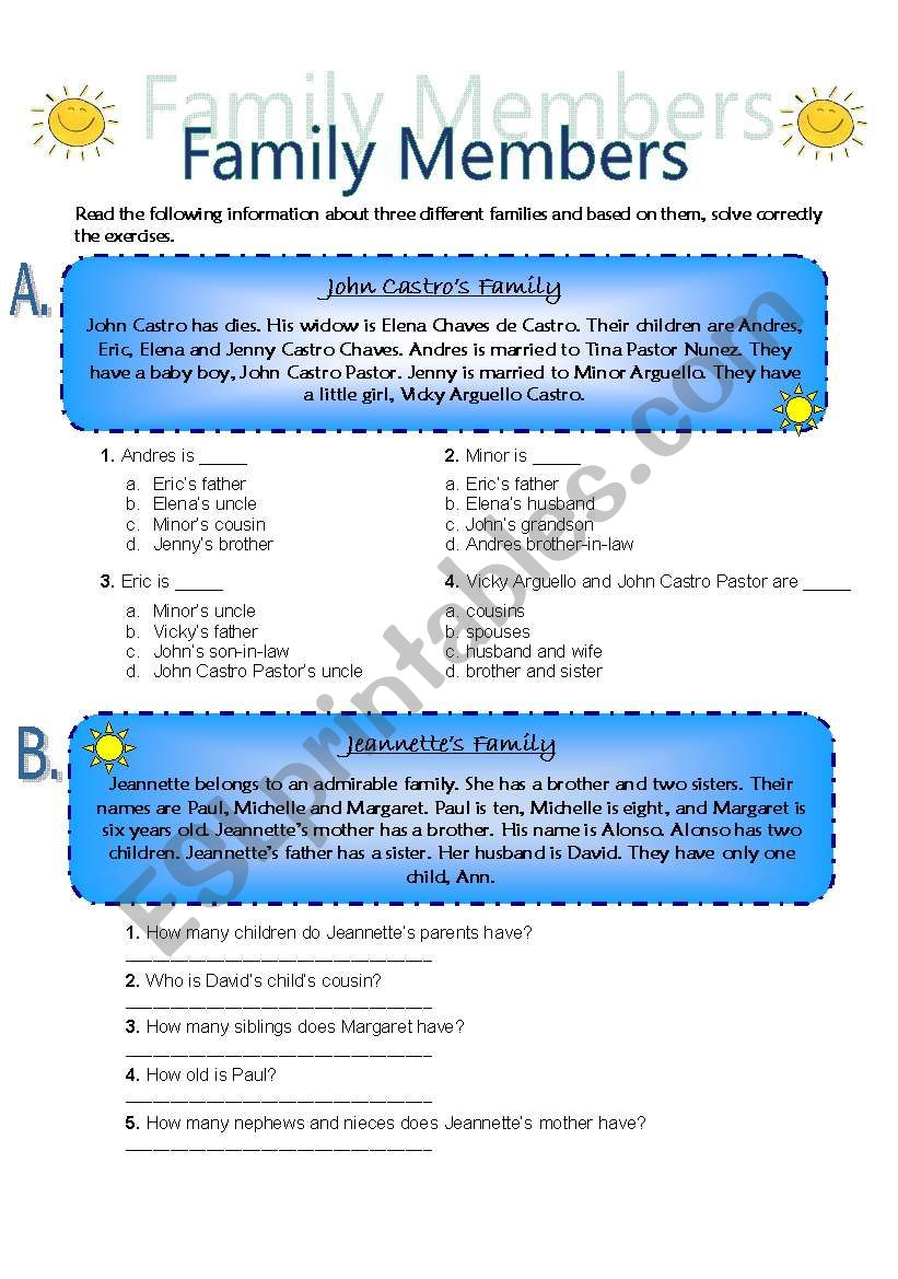 FAMILY MEMBERS worksheet