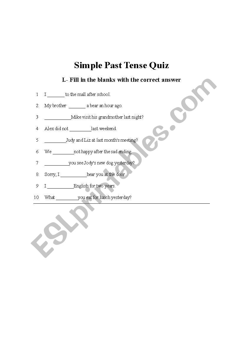 Simple past quiz worksheet