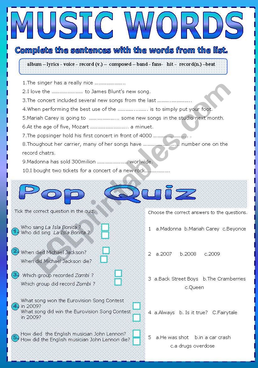 Music Words worksheet