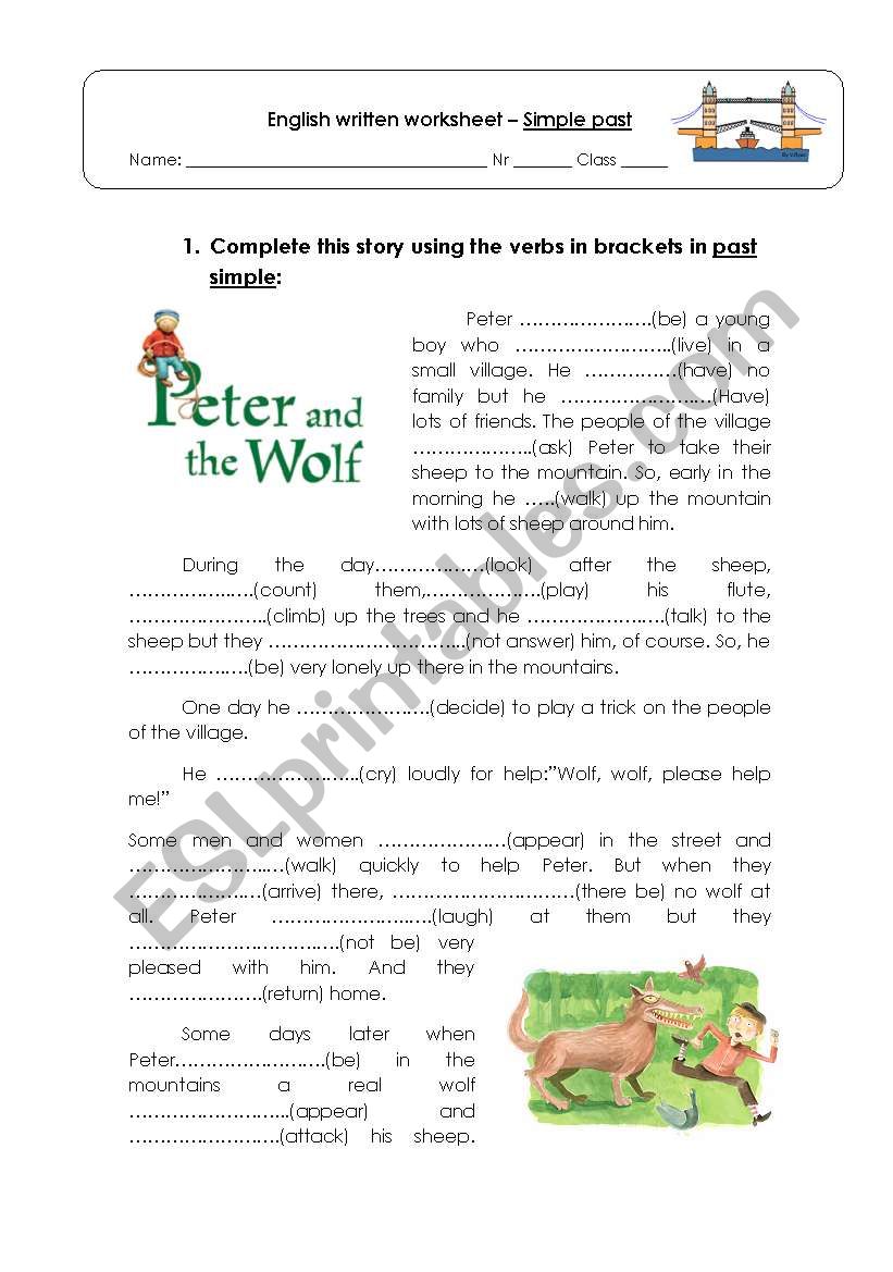 Story - Peter and the Wolf - ESL worksheet by danielaoliveira In Peter And The Wolf Worksheet