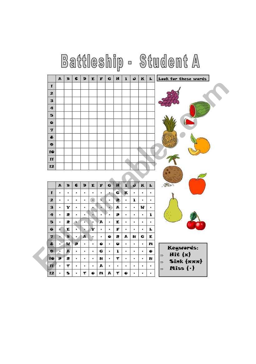 Battleship-Fruits worksheet