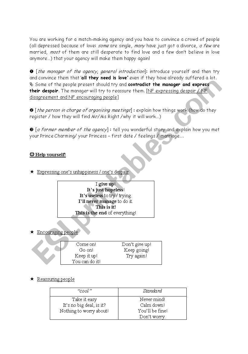 match making agency roleplay worksheet