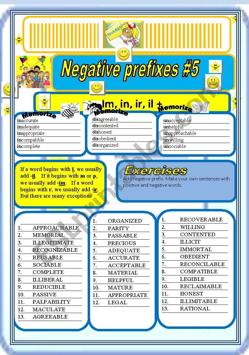 Negative Prefixes # 5  worksheet