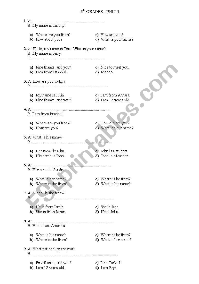 6th Grade 1st unit revision SBS style multiple choice questions