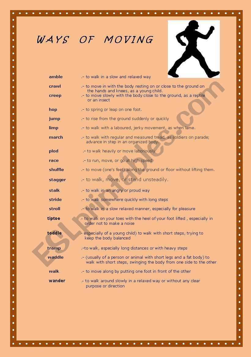 VOCABULARY - WAYS OF MOVING worksheet