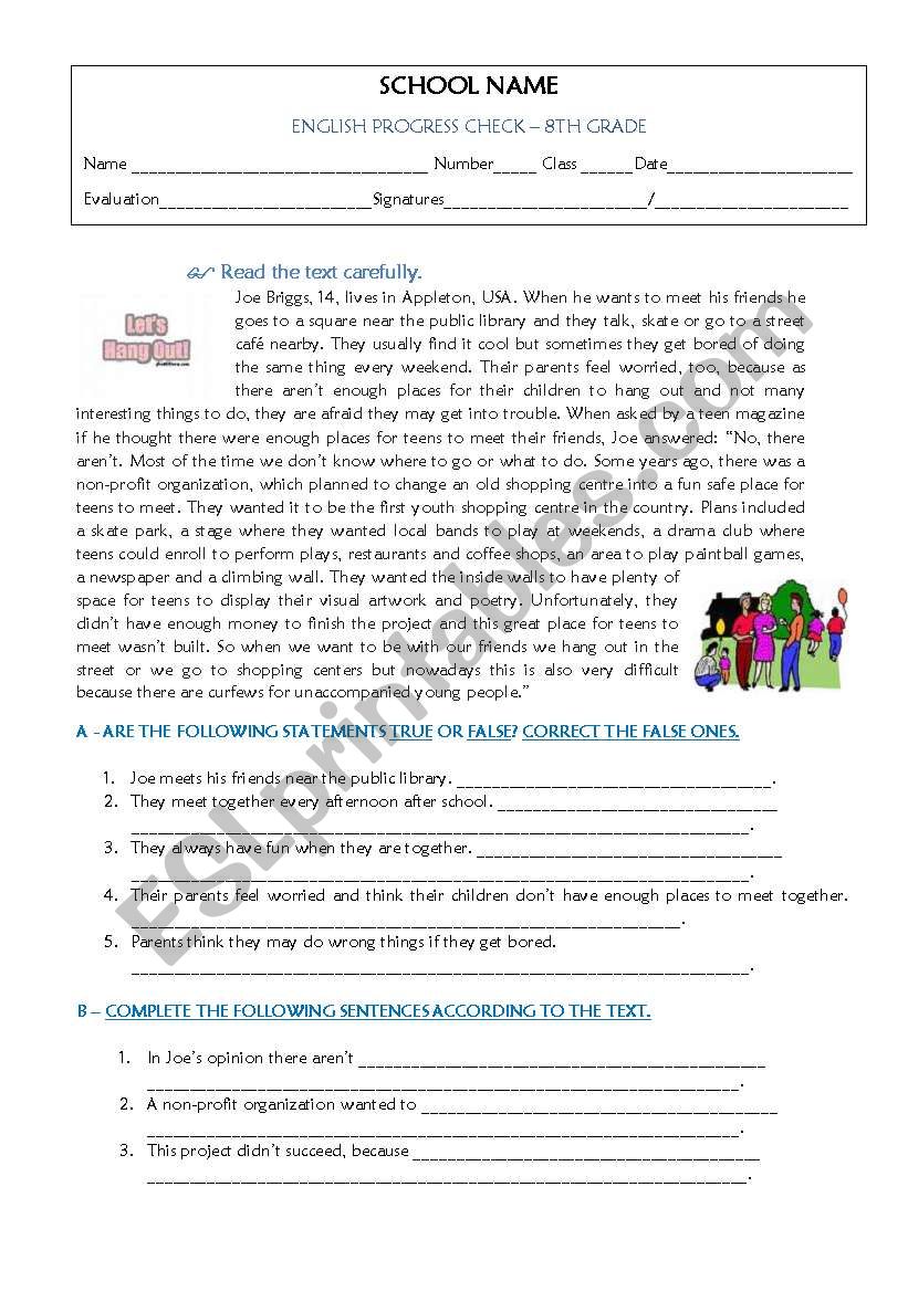 TEST GRADE 8 worksheet