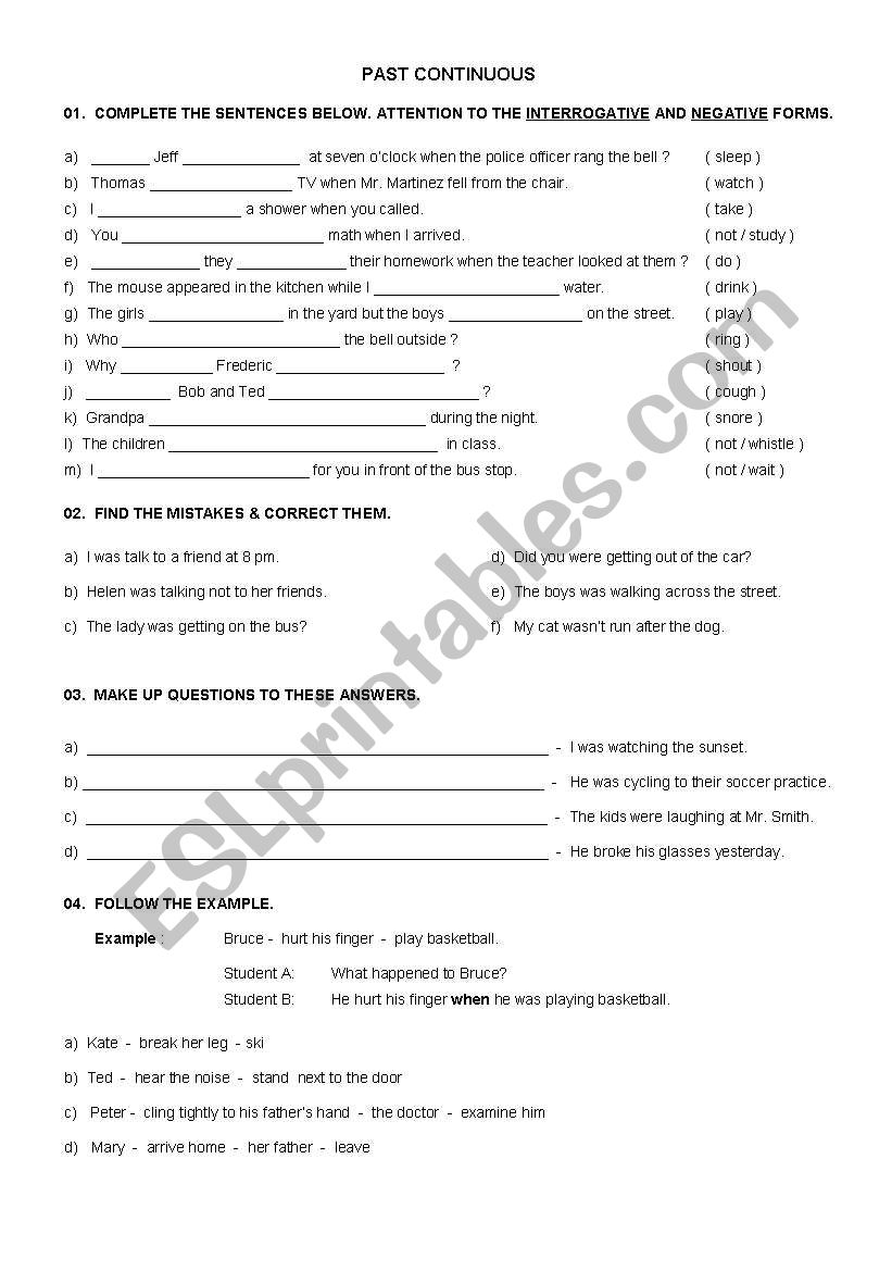 Past continuous worksheet