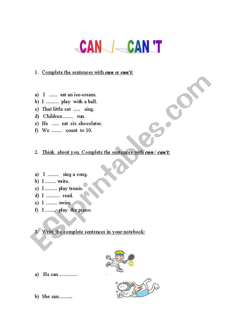 Can / Cant worksheet